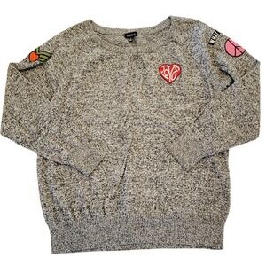 Torrid 2 Black Heather‎ Sweater Love Peace Whatever Patches Cotton L/S 2001 2X